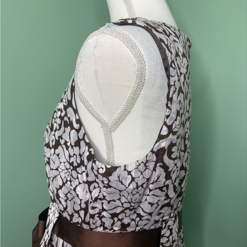 Robbie Bee Brown and White Patterned Midi Dress 12 zipper - Picture 6 of 10